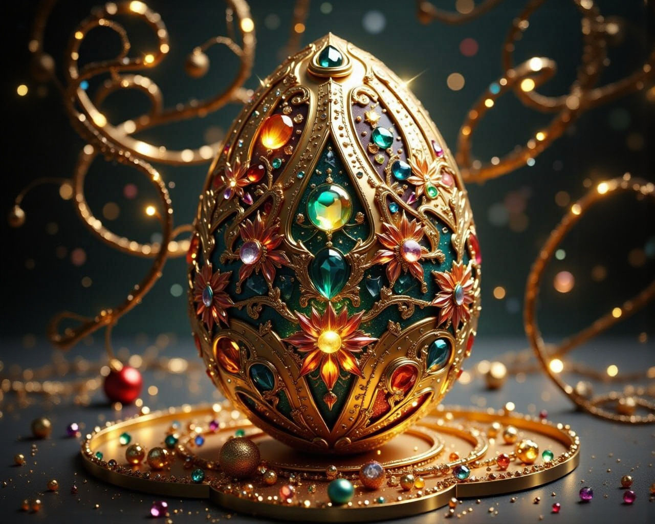 Hyperrealistic Fantasy Dragon Egg Adorned with Jewels