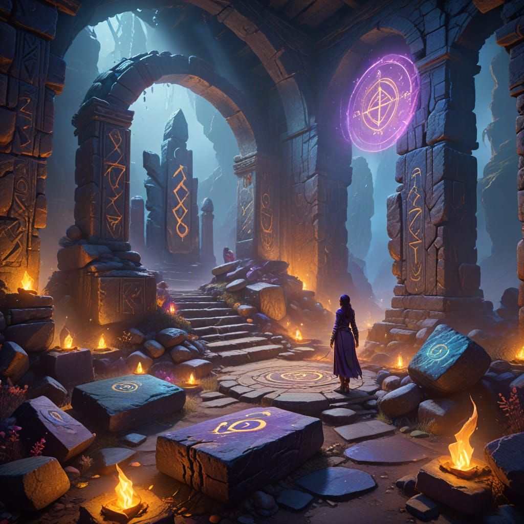 Mystical Realm: Fantasy Art with Glowing Runes