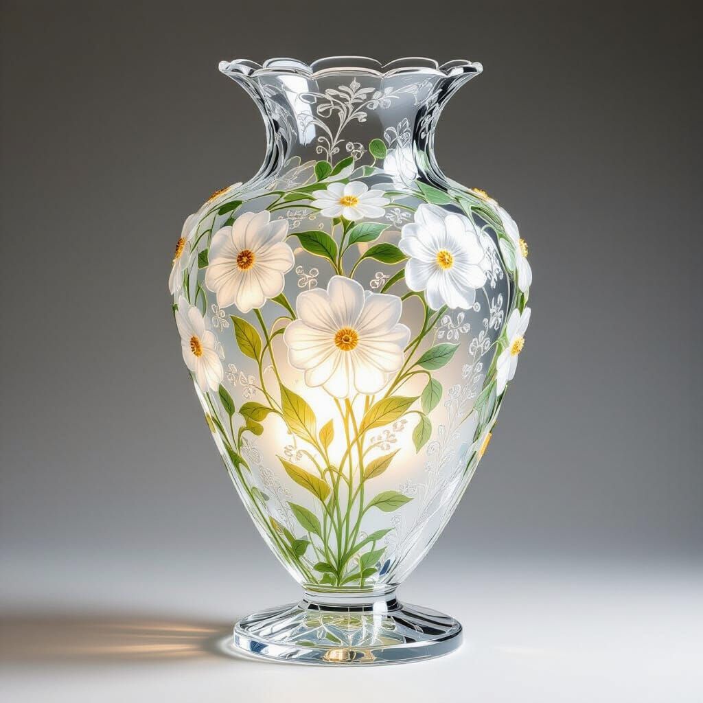 Art Nouveau Crystal Vase with Floral Design