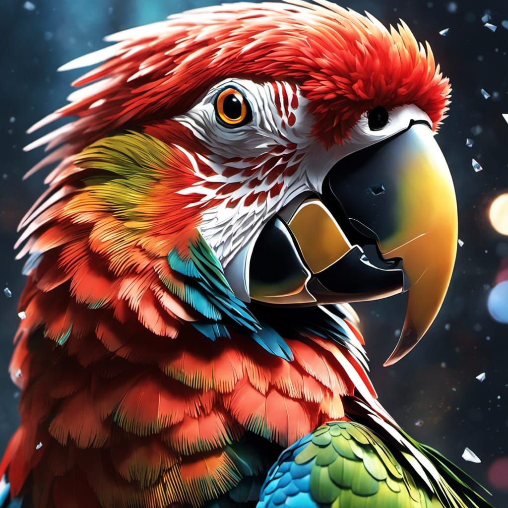 Detailed Scrap-Piece Parrot Portrait in Artstation Style