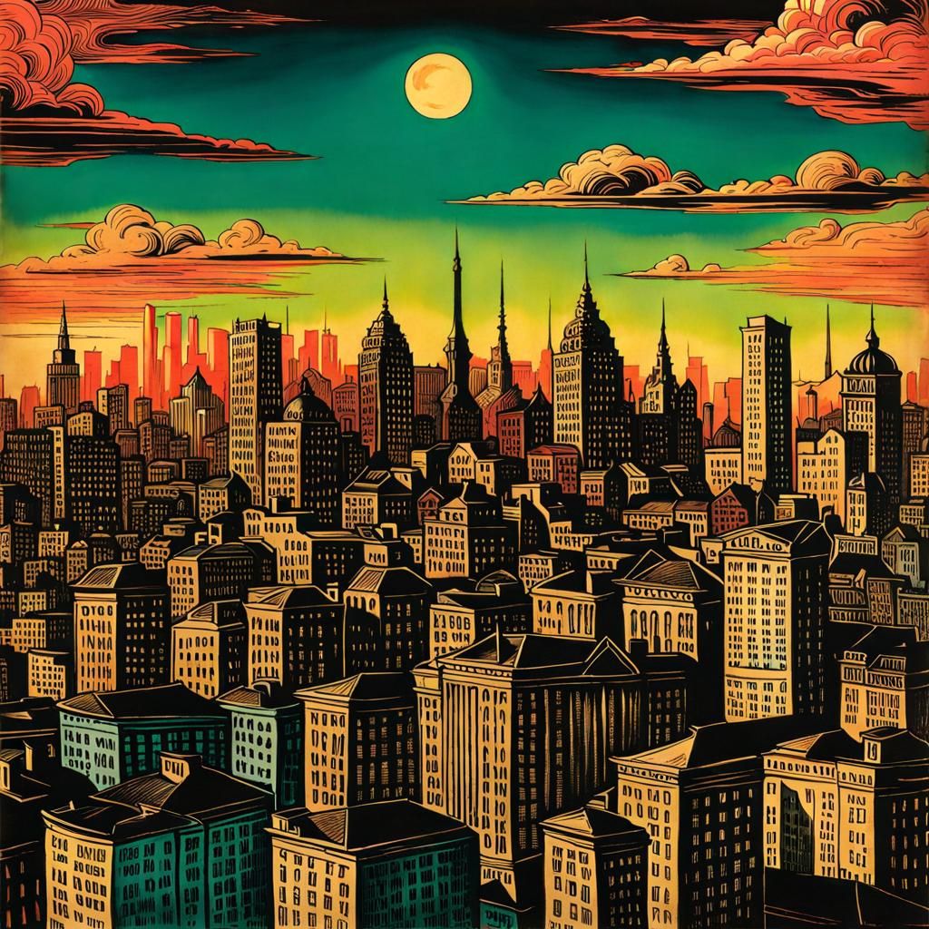 1950s Cityscape in Alcohol Ink Style