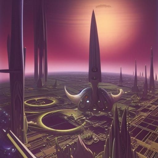 Spaceships Over Alien City: Sci-Fi Concept Art