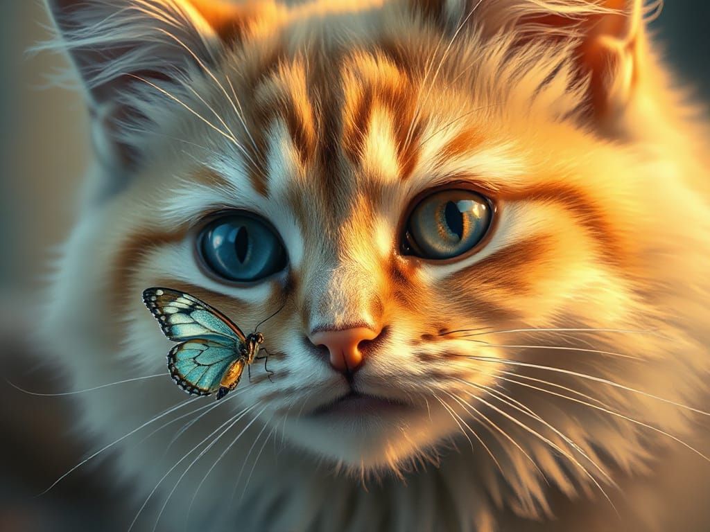 Whimsical Cat in Enchanted Garden