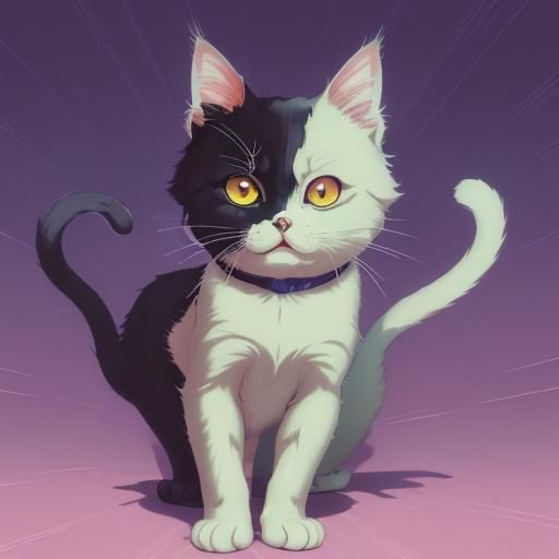 Cute Cat in Cel-Shaded Anime Style