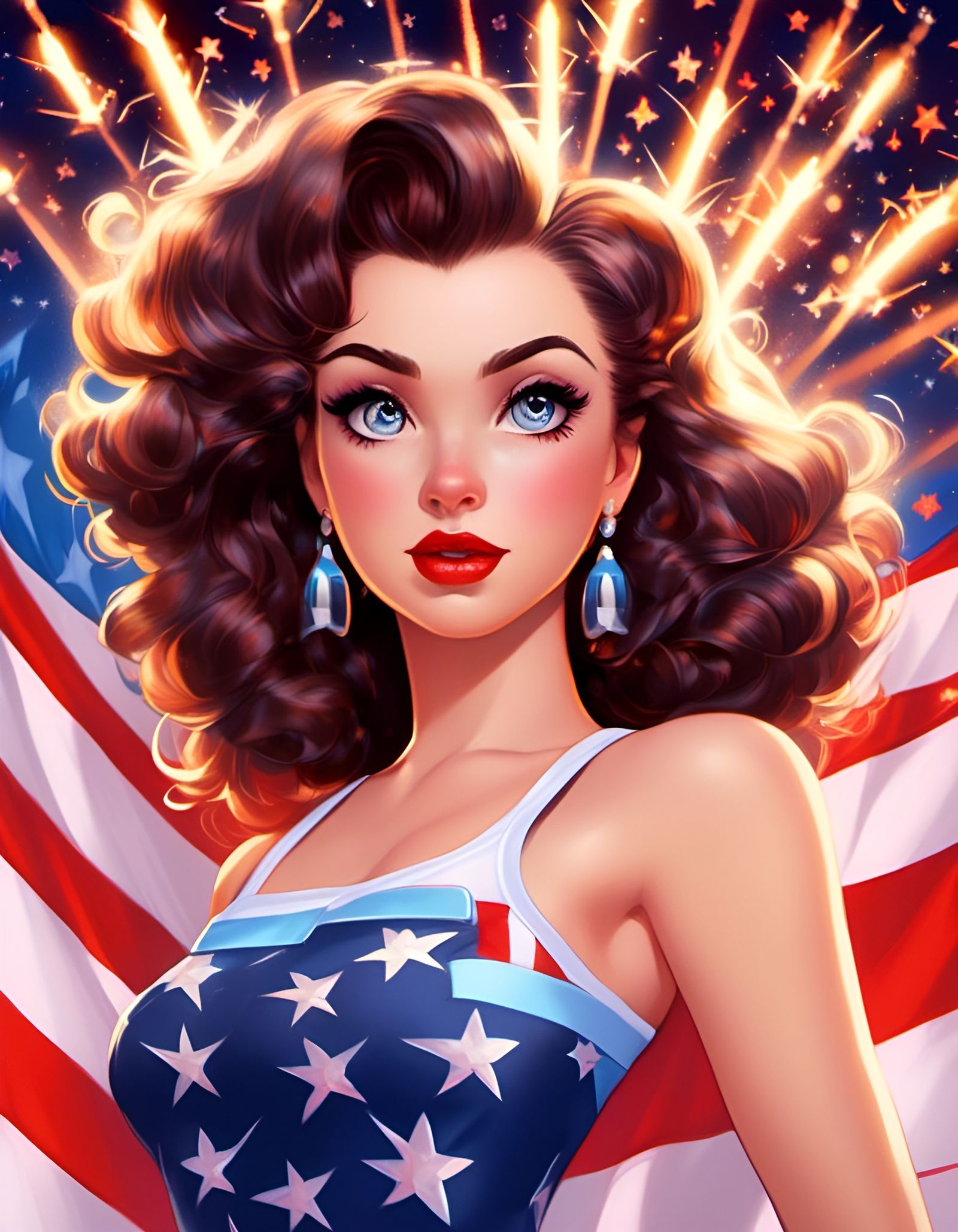 Patriotic Punk Girl Pinup with American Flag