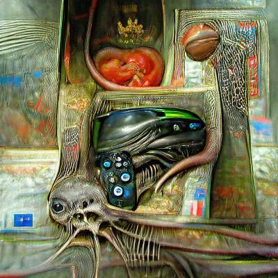 Alien Video Game Console: Surreal Mixed Media Design