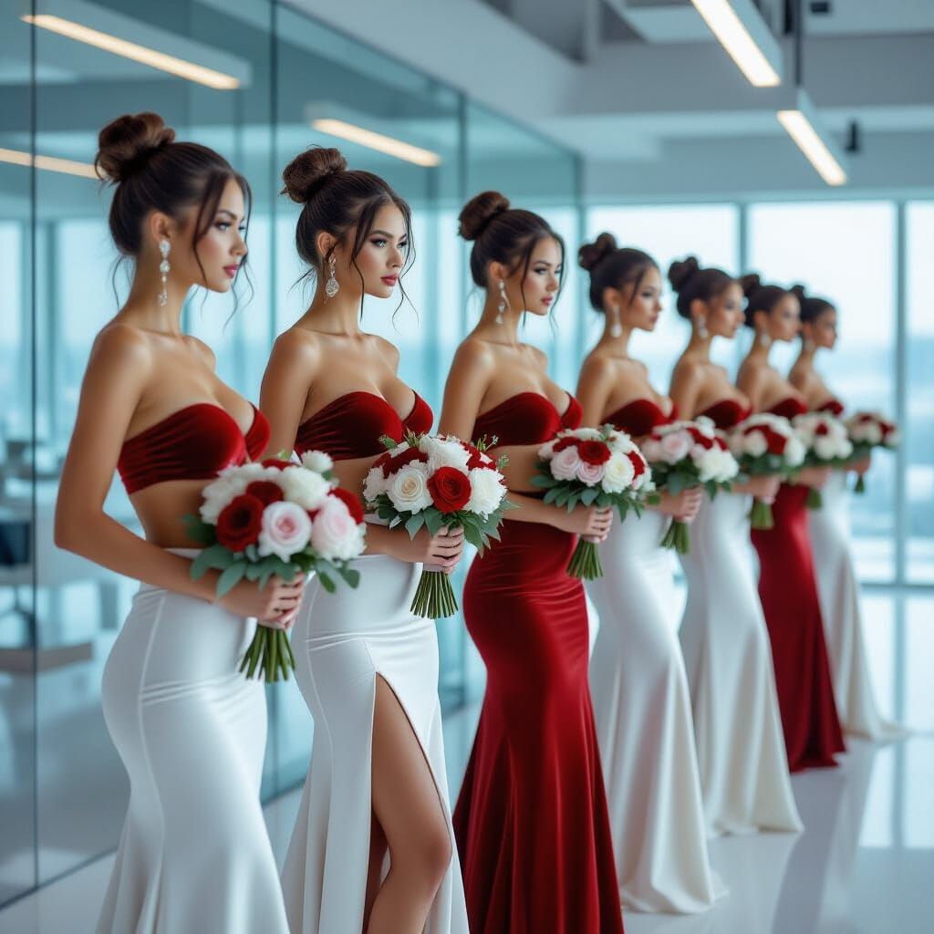 Futuristic Office Scene with Women in Velvet