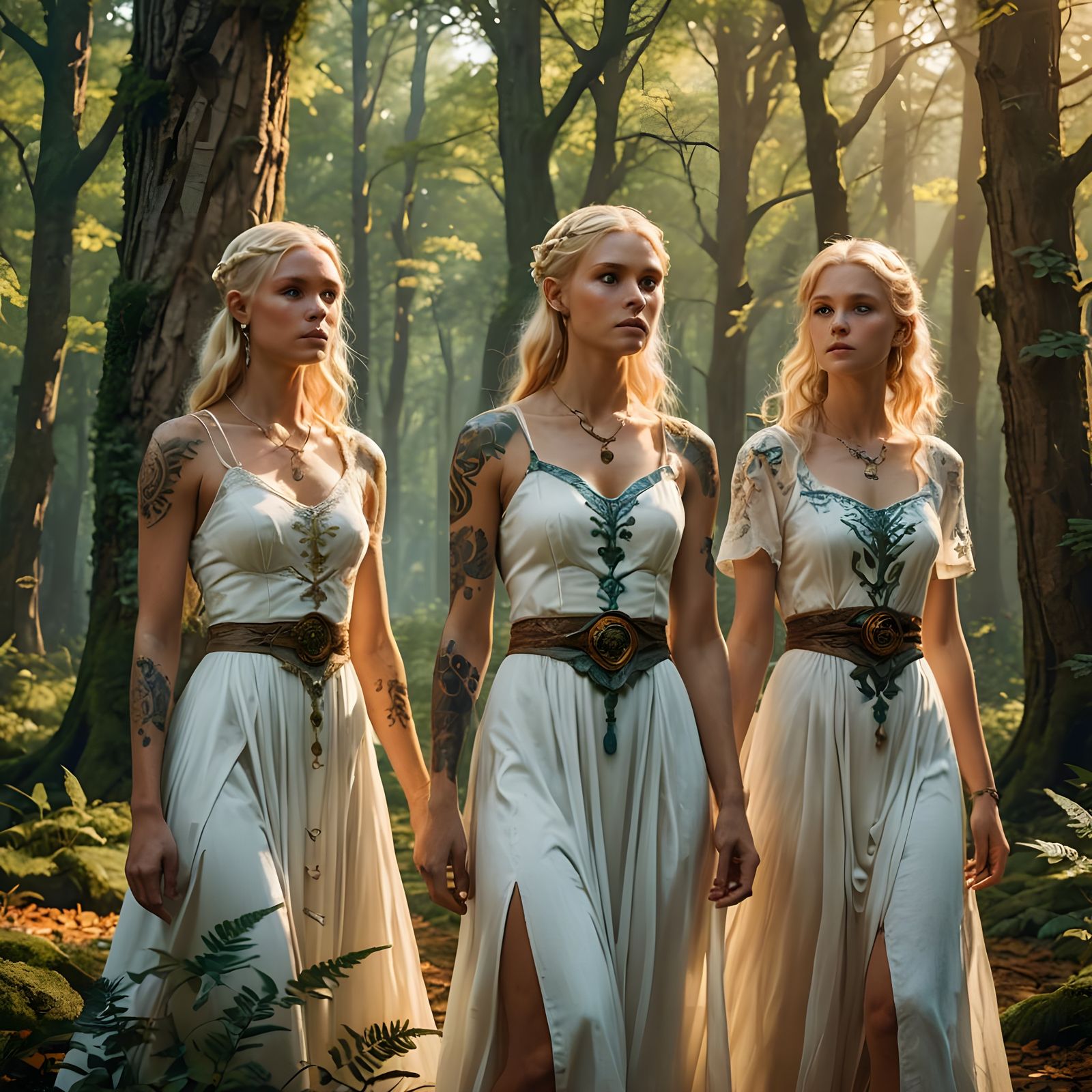 Druid with Maidens: Fantasy Concept Art