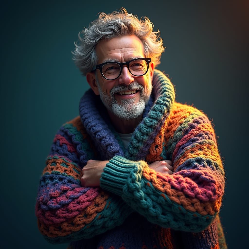 Man in Fantasy Sweater with Golden Light
