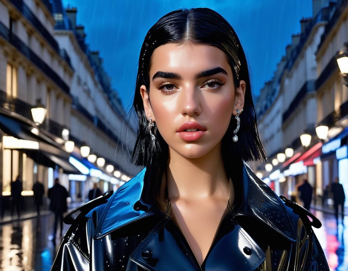 Dua Lipa in Paris: Ultrarealistic Night Portrait