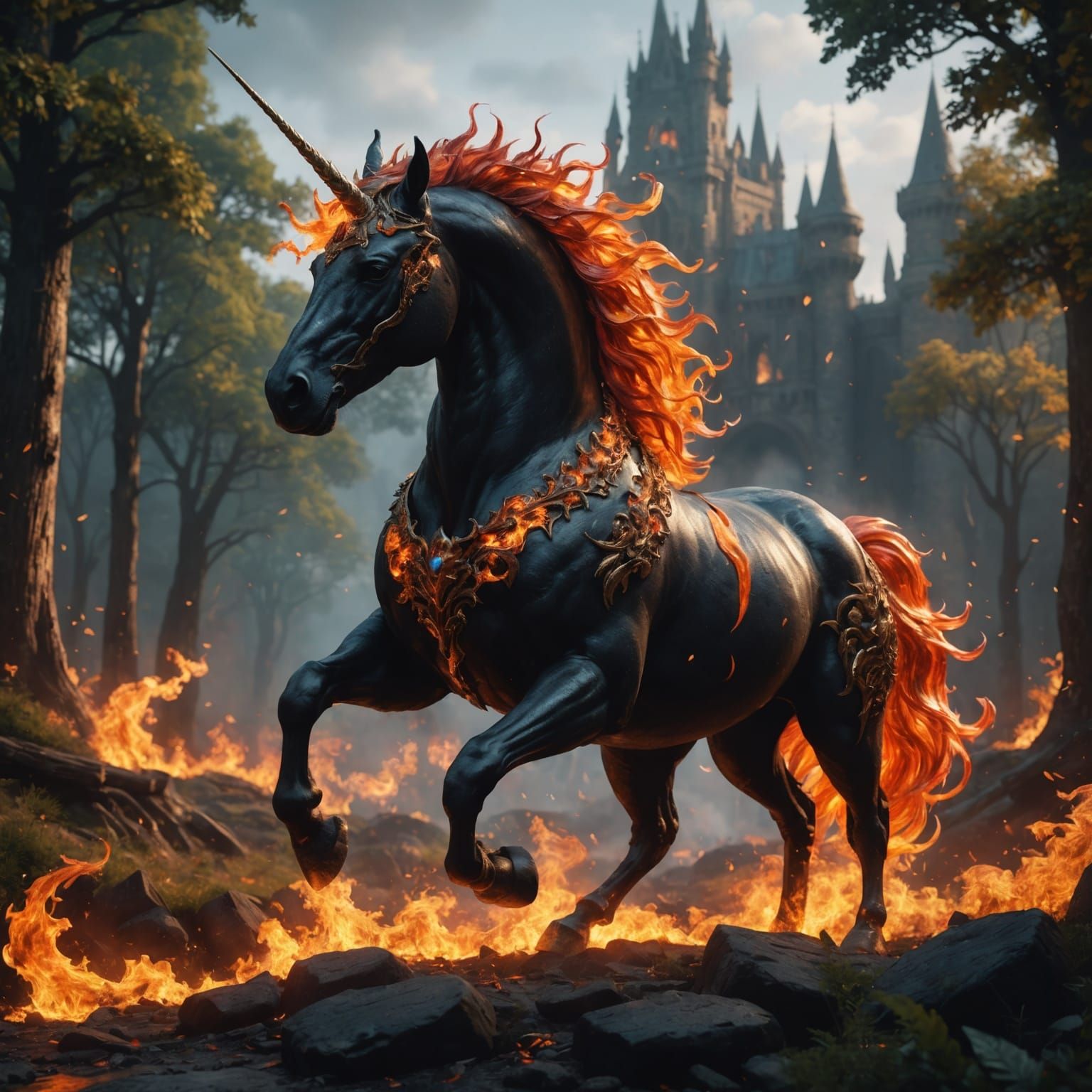Fiery Black Unicorn Concept Art