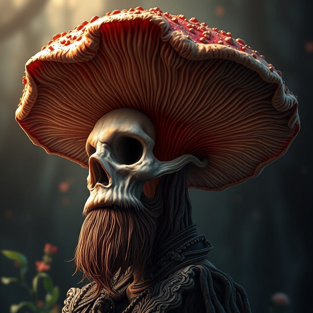 Regal Mushroom Portrait in Art Nouveau Style