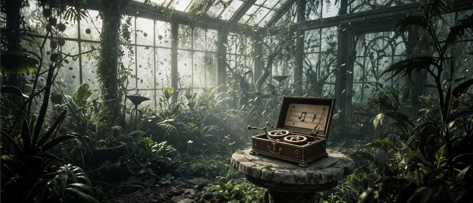 Overgrown Victorian Greenhouse with Haunting Music Box