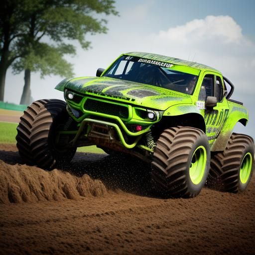 Monster Truck Races on Muddy Track