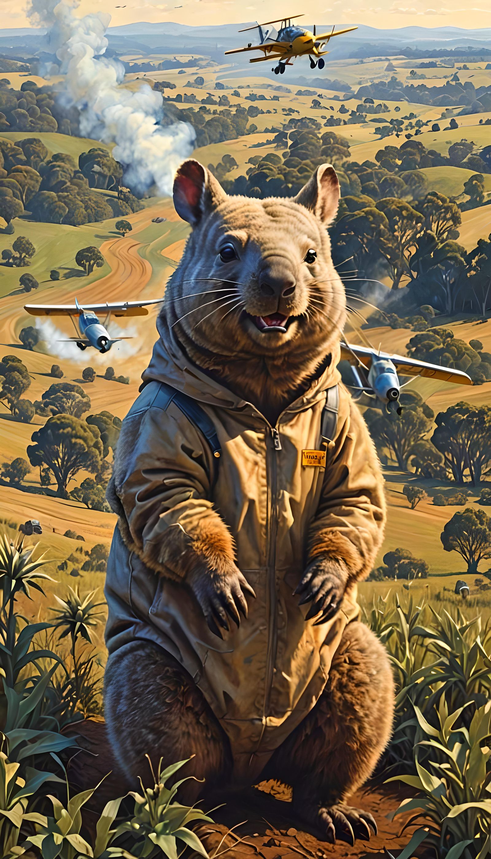 Massurrealist Wombat with Crop Dusters