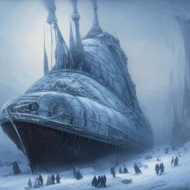 Iced Airship Crash in Grimdark Style