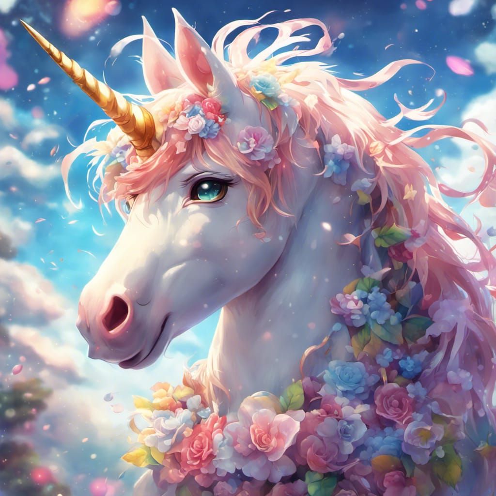 Anime-Style Unicorn Art with Volumetric Lighting