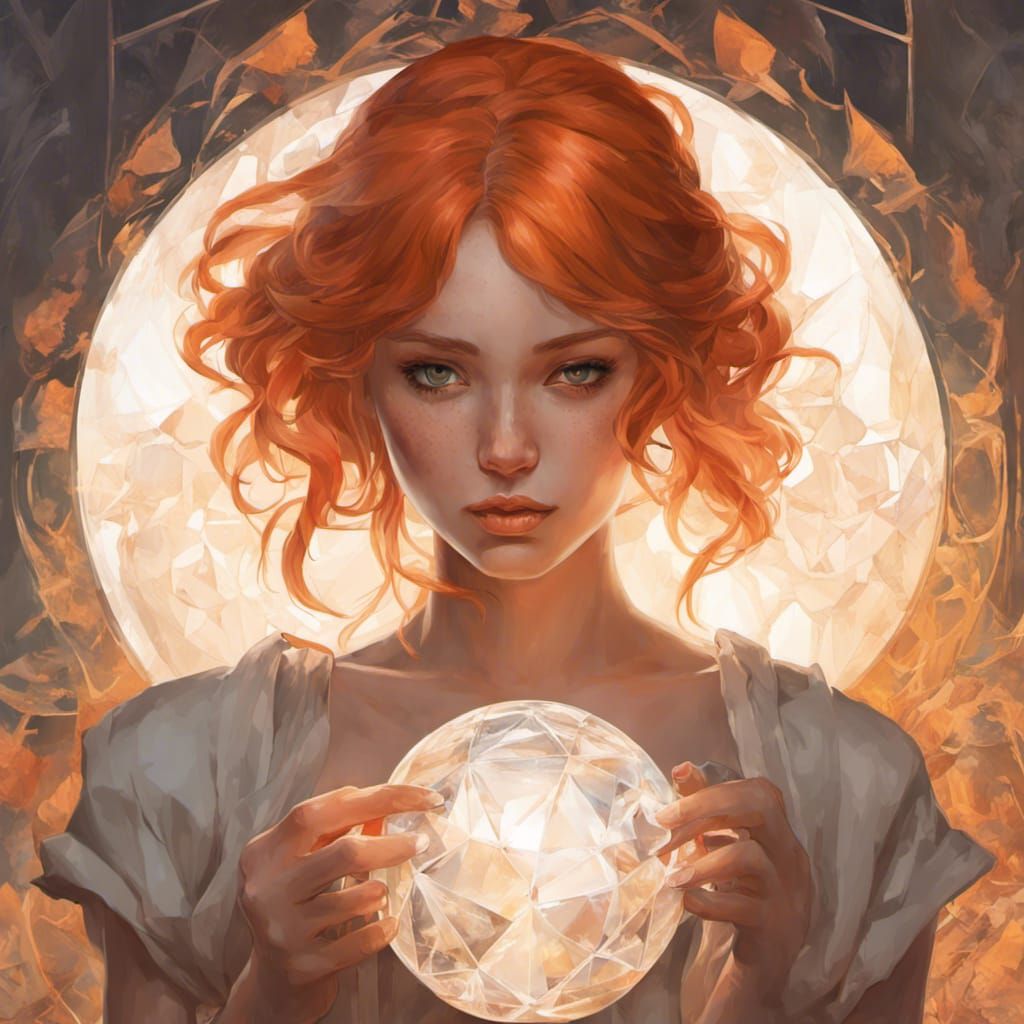 Woman with Crystal Ball, Detailed Digital Portrait