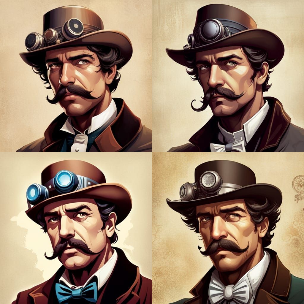 Steampunk Gentleman with Gearwork Mustache Portrait