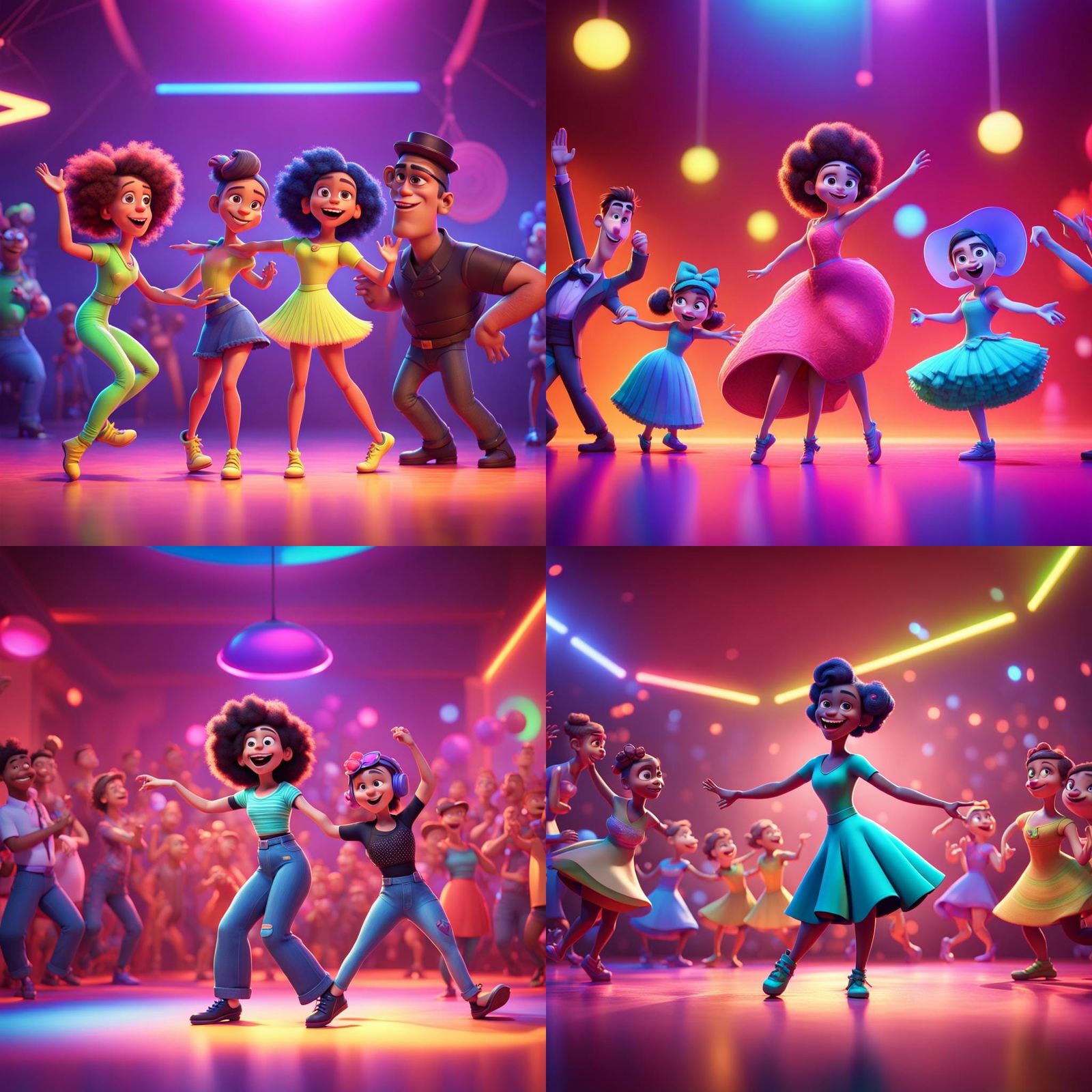 Colorful 3D Dance Party in Pixar Style