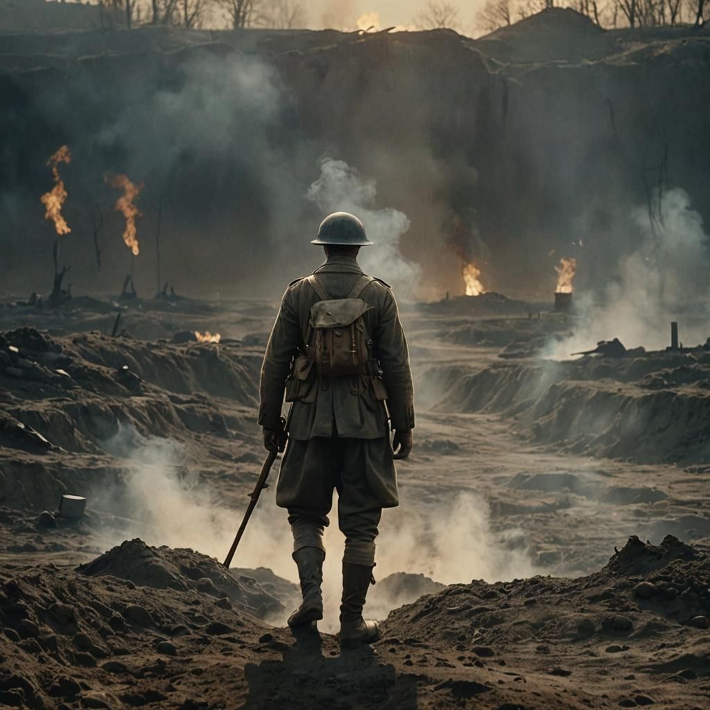 World War One Soldier in Desolate Trench
