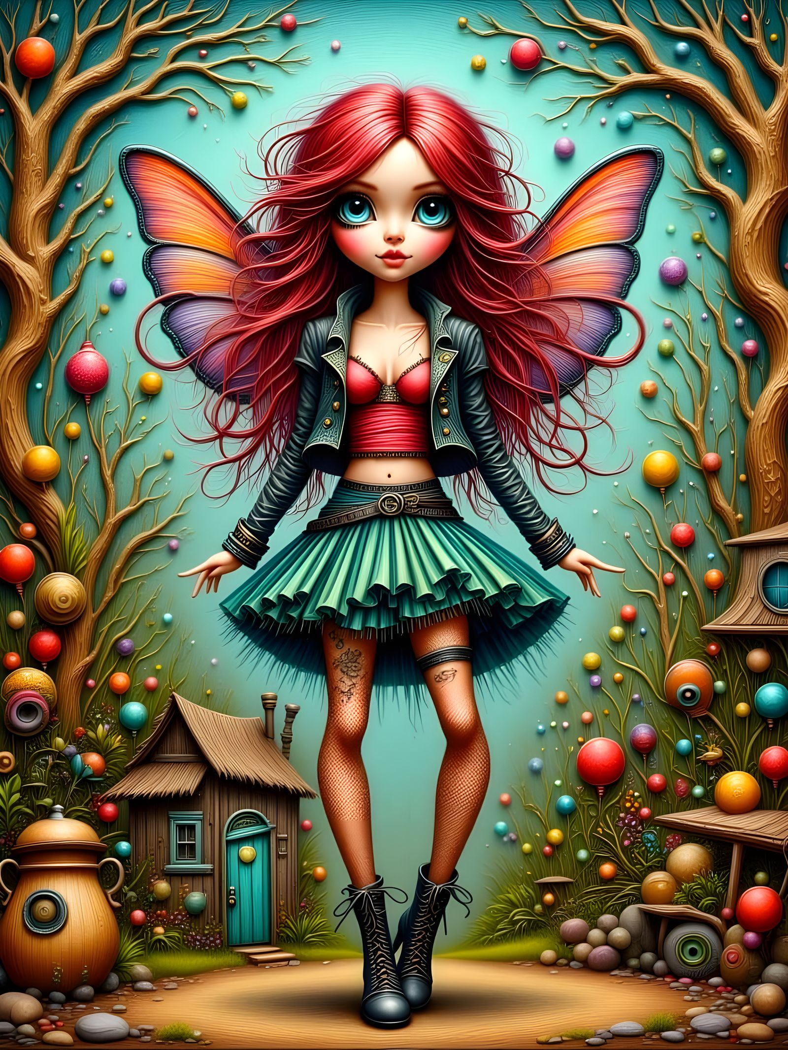 Whimsical Punky Fairy in Vibrant Oil Painting
