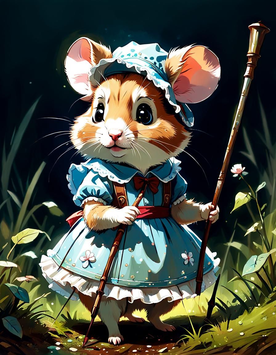 Hamster as Little Bo Peep: Pixar-Style Digital Art