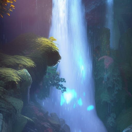 Crystalline Waterfall Concept Art in 8K
