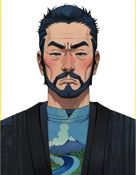 Samurai at Lake Kawaguchi in Ukiyo-e Style