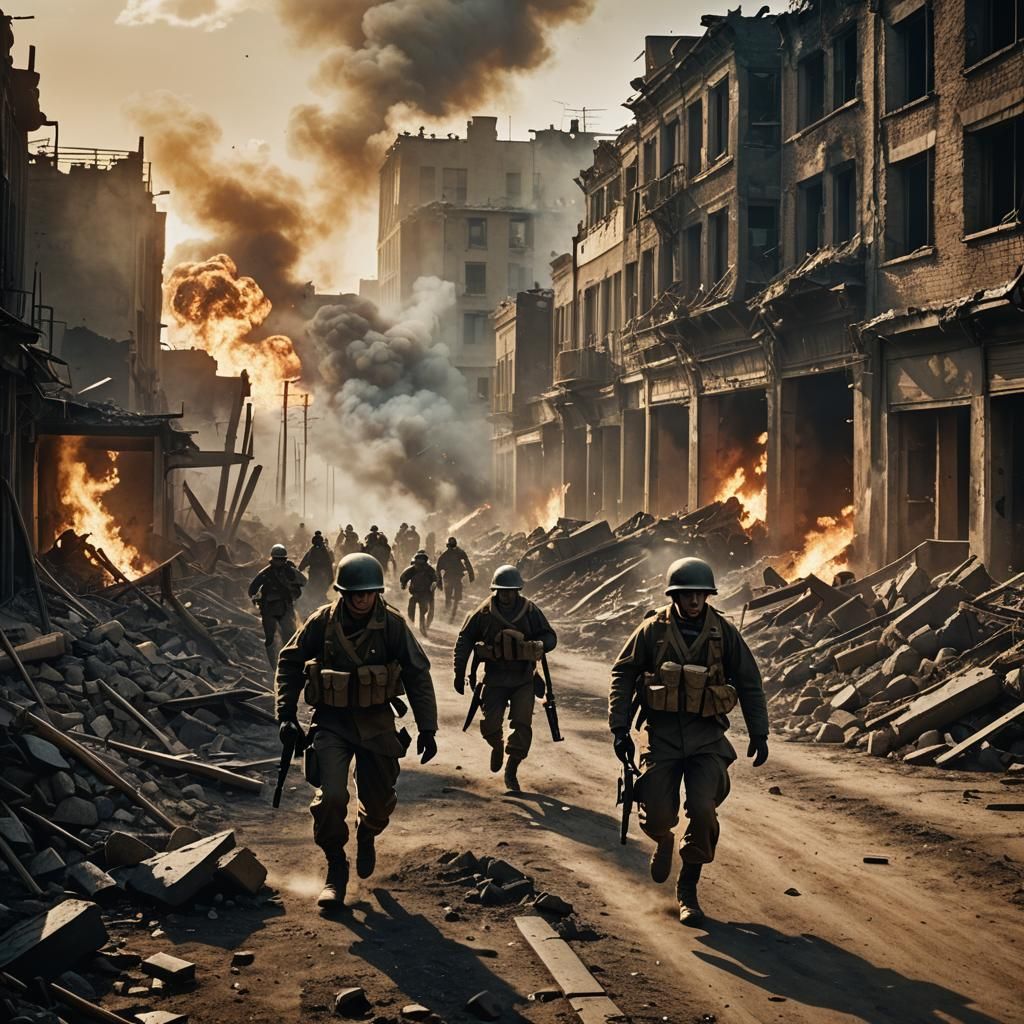 War-Torn Cityscape in Cinematic Lighting