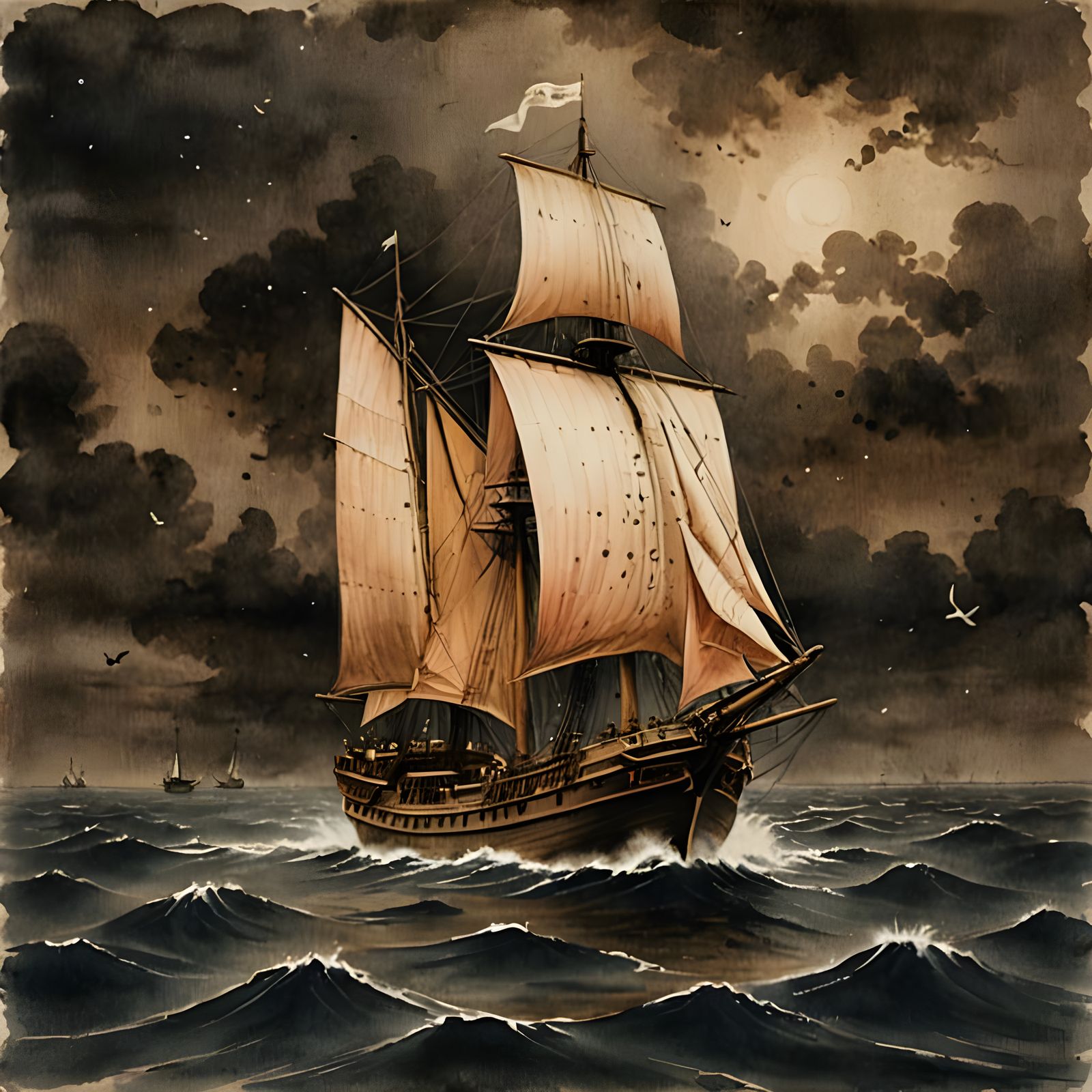 Nostradamus Prophecy: Naval Battle in Sumi-e Style