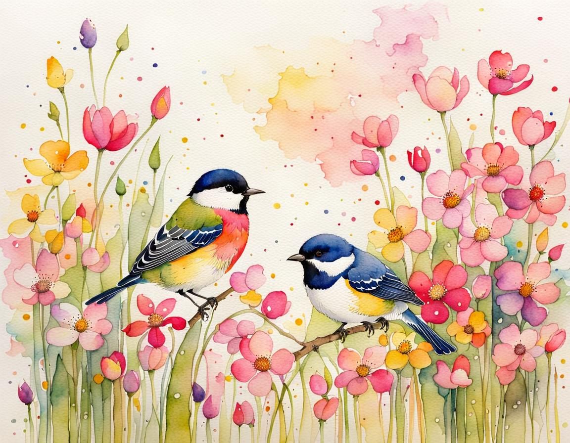 Whimsical Watercolor Blooms in Springtime