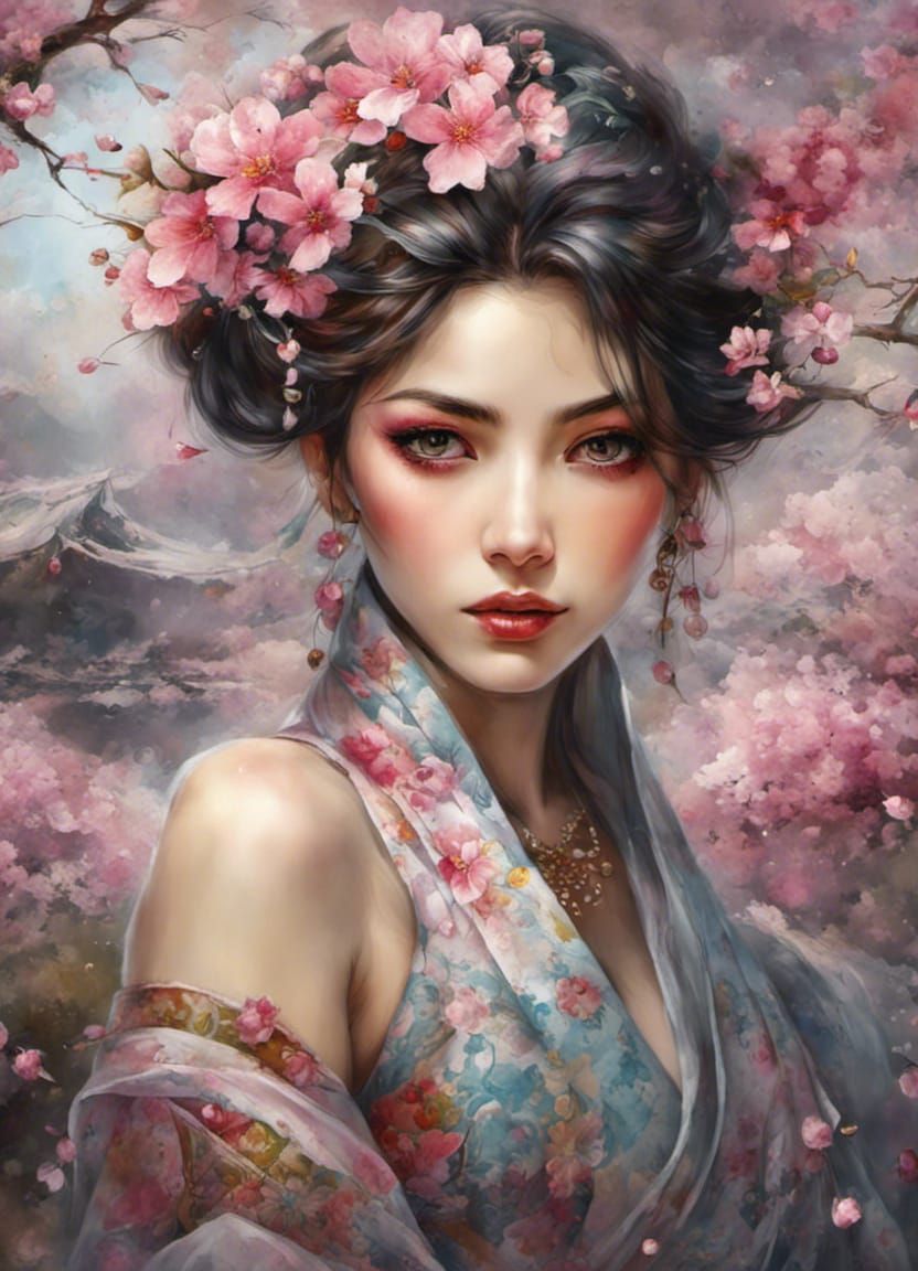 Woman with cherry blossoms