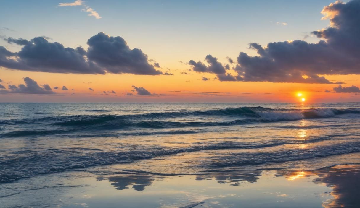 Serene Sunset Beach with Detailed Reflections