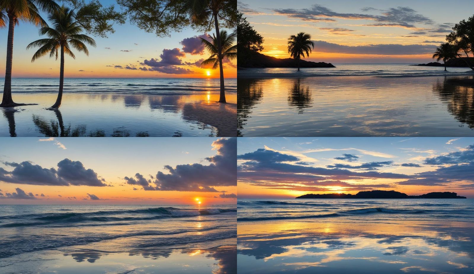 Serene Sunset Beach with Water Reflections