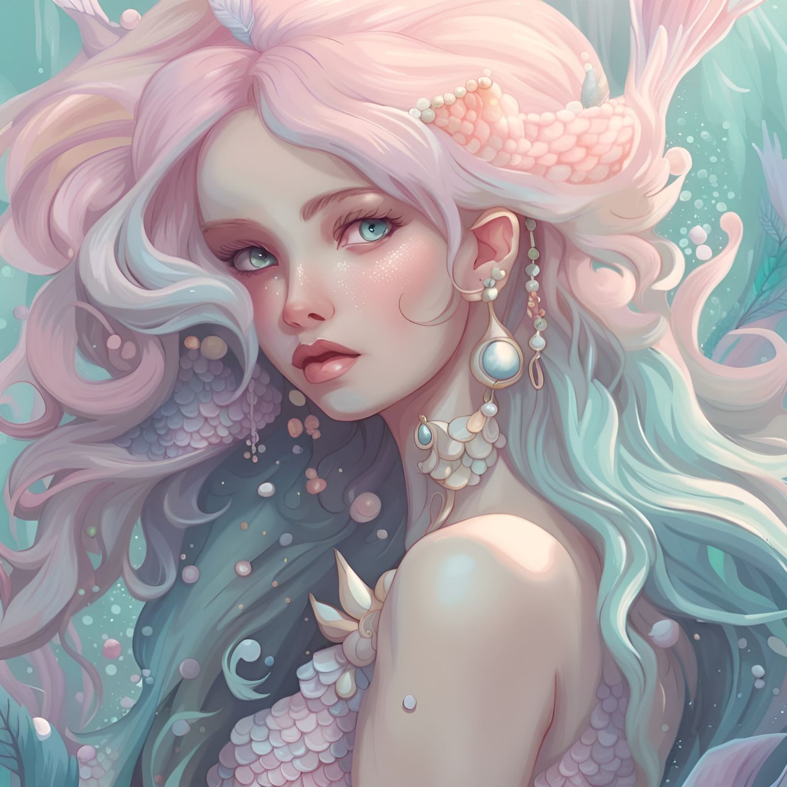Beautiful Mermaid Close-Up in Pastel Colors