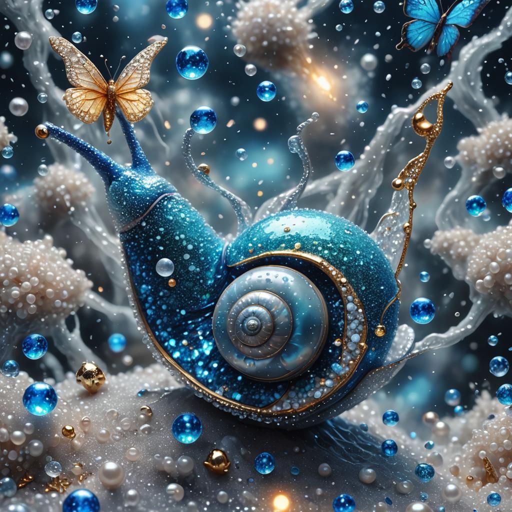 Crystal Snail's Galactic Journey in Pointillism Style