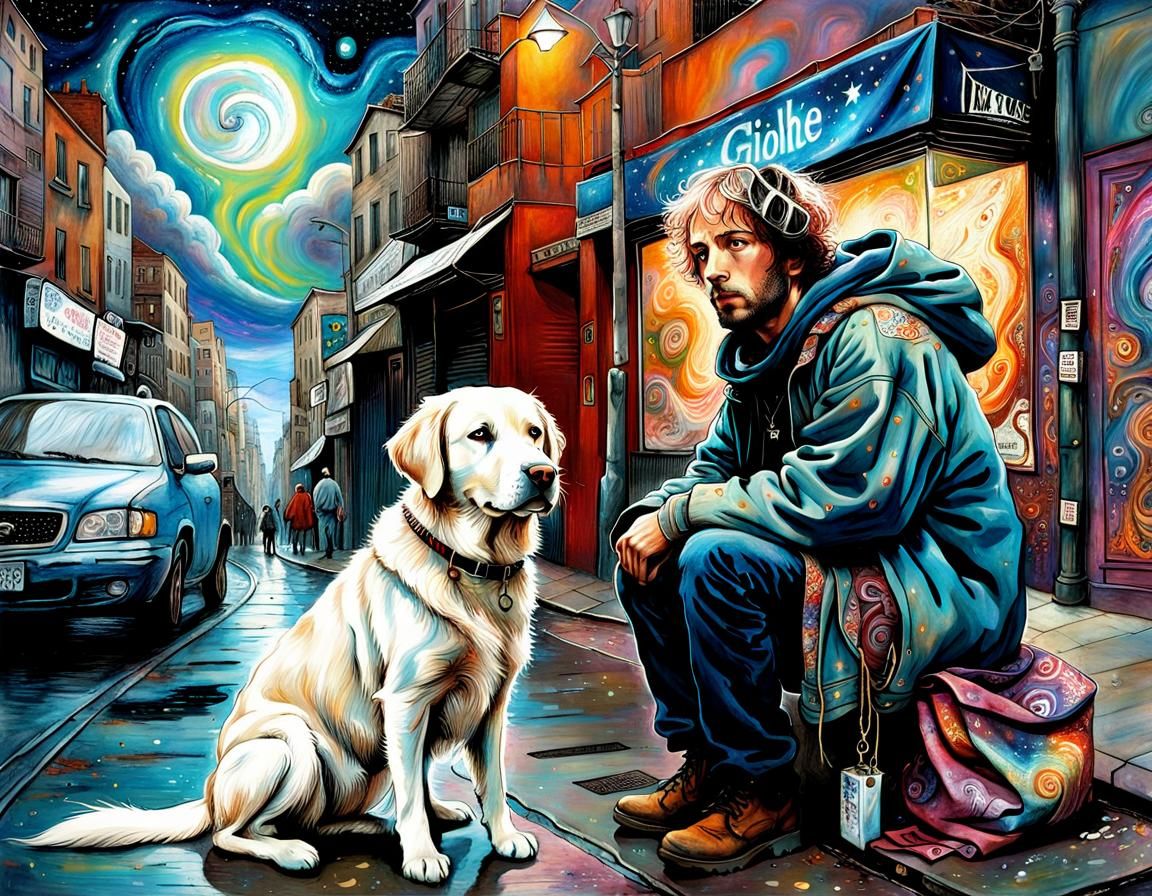 A homeless person waiting for help