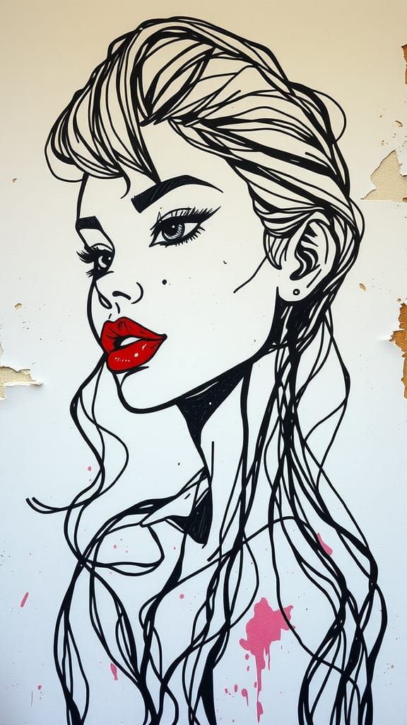 Alcohol Ink Stains Female Form on Textured Paper