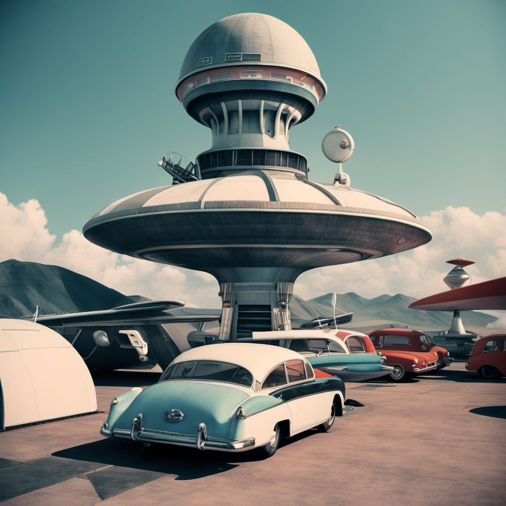 Retro Spaceport in Vintage Analog Photo Style