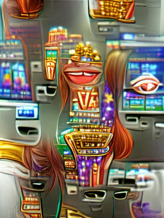 reflecting in the eyes of a bedazzled winner wearing thick framed glasses; jackpot, Lucky 777 Vegas Slot Machine illustr...