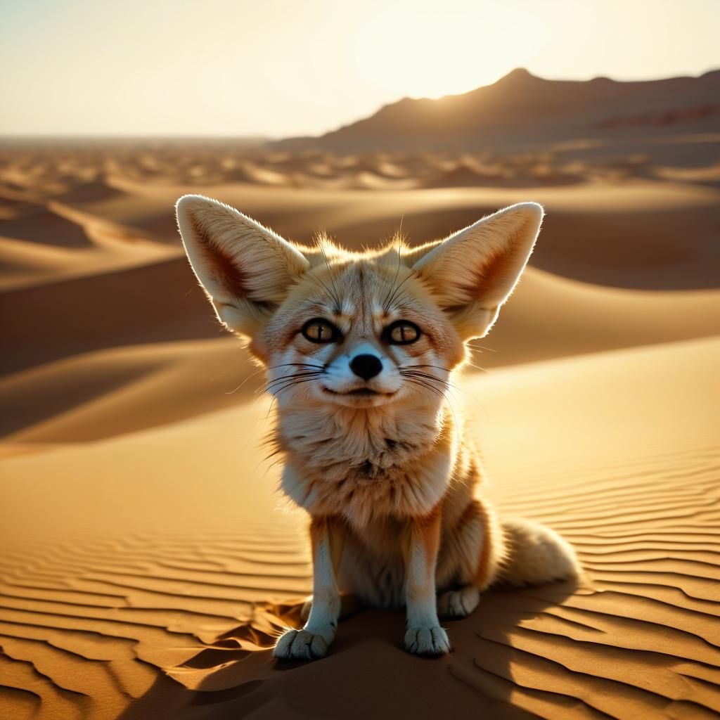 Fennec Struggles in Sahara Desert: Cinematic Film Still