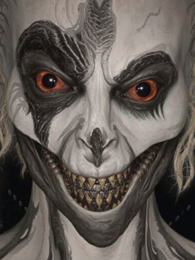 Gritty Noir Horror Scene: Twisted, Elongated Humanoid Figure...