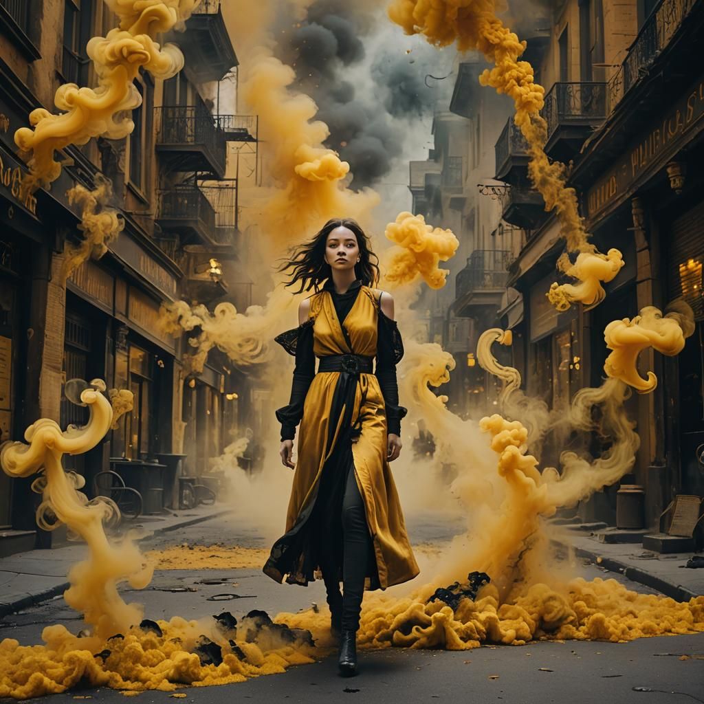 Mysterious Lady in Swirling Smoke, Mixed Media Art