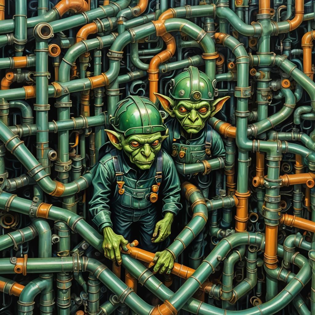Goblin Plumber in Surrealist Industrial Art Style