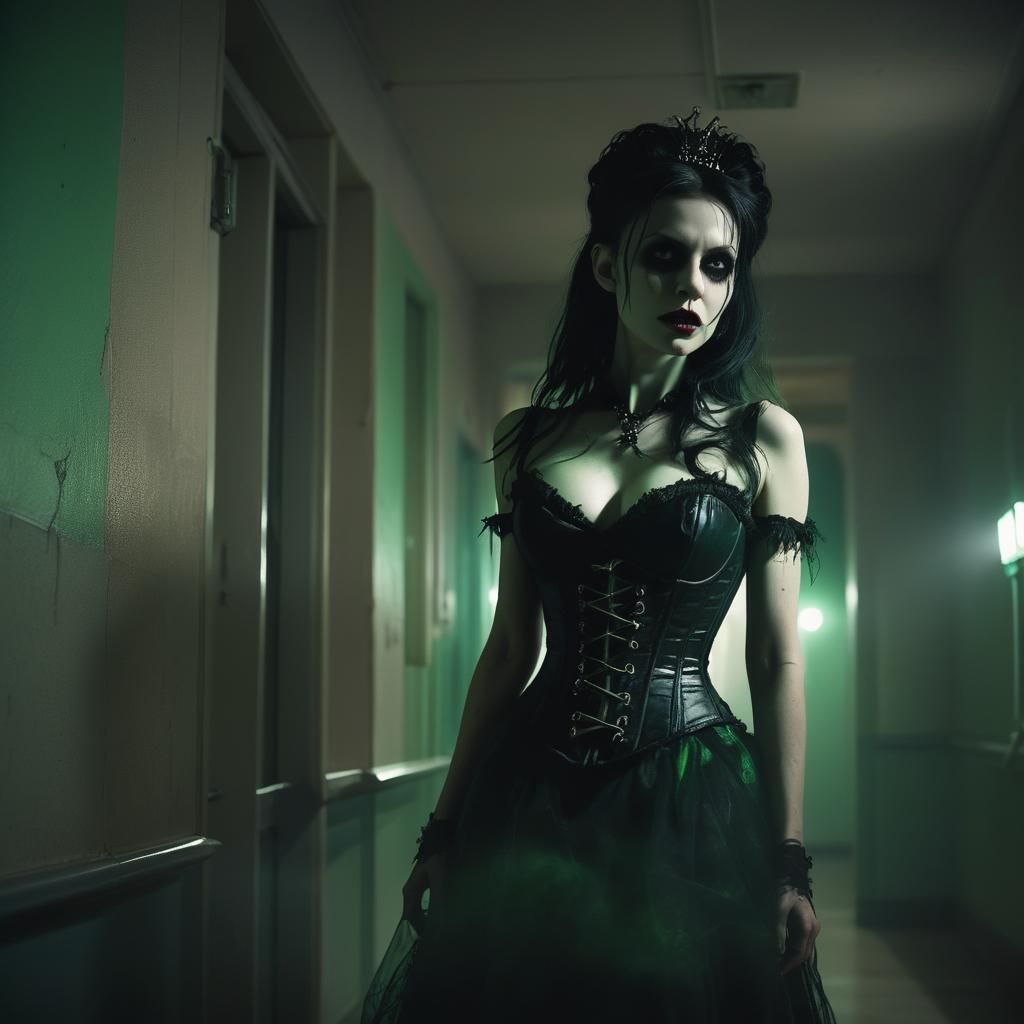 Gothic Vampire in Haunted Hospital Corridor