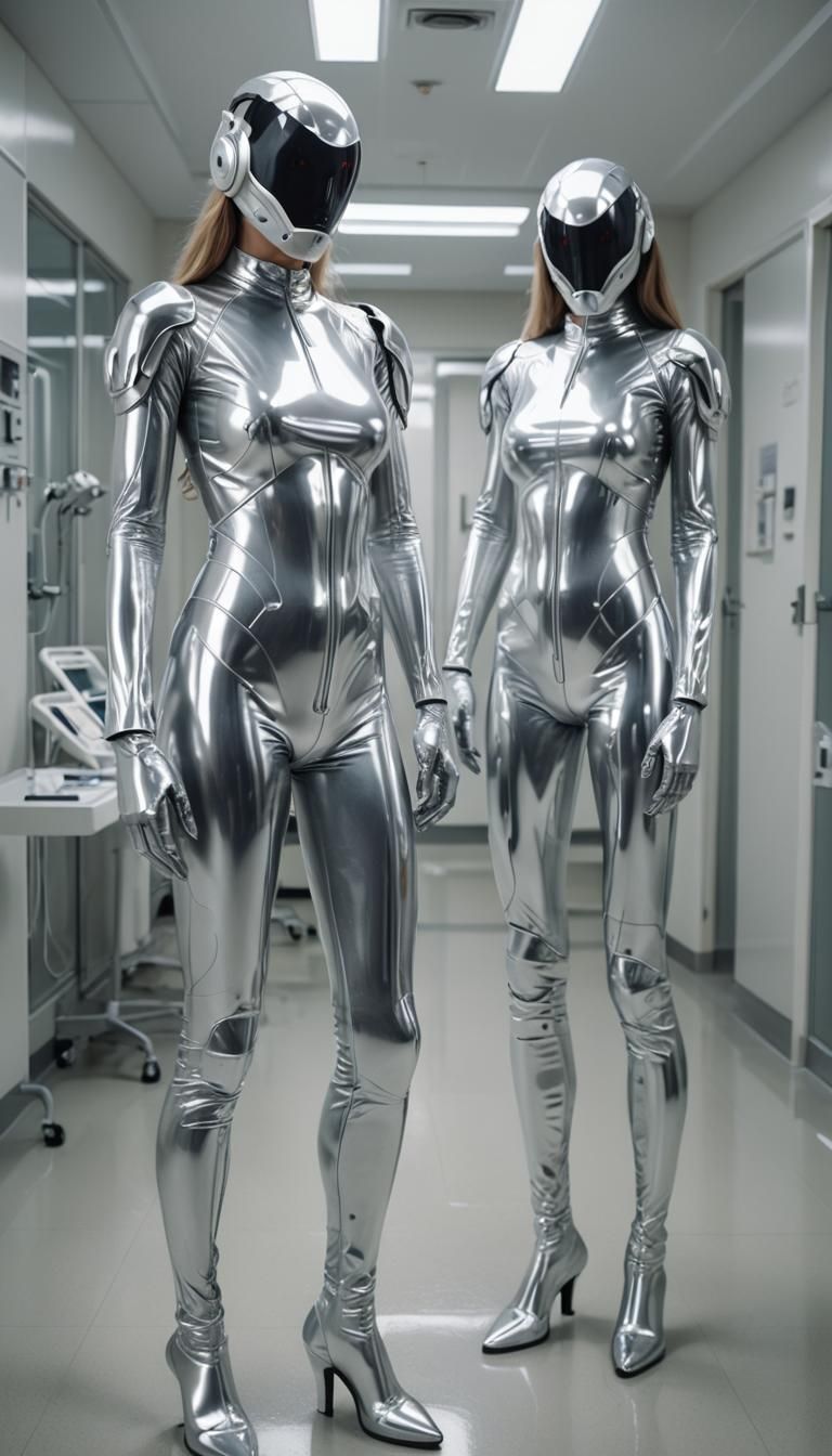 Sci-Fi Zentai Nurses in Reflective Latex Suits