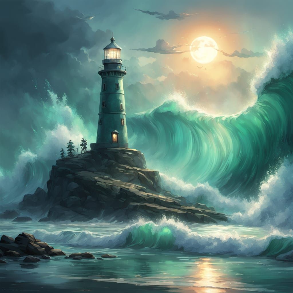 Glowing Sea Glass Lighthouse in Ethereal Light