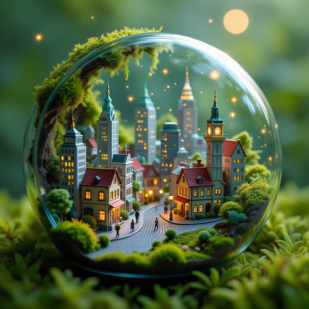 Breathtaking Miniature City in Bioluminescent Terrarium