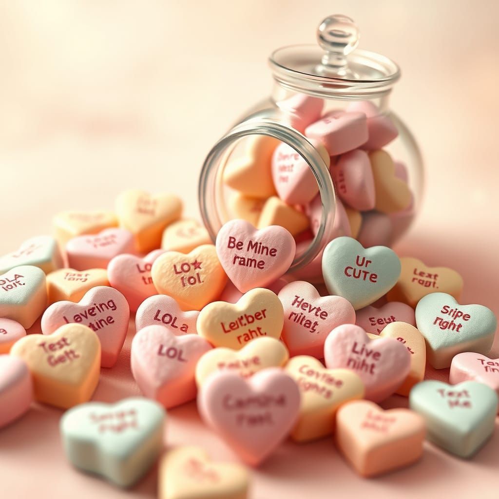 Whimsical Conversation Hearts in Pastel Hues